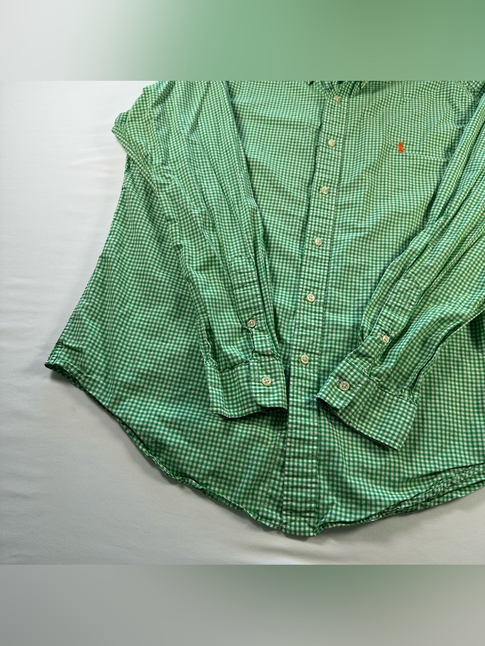 Ralph Lauren Classic Fit Shirt Mens L Green Gingham Check Button Down Cotton - Picture 4 of 12